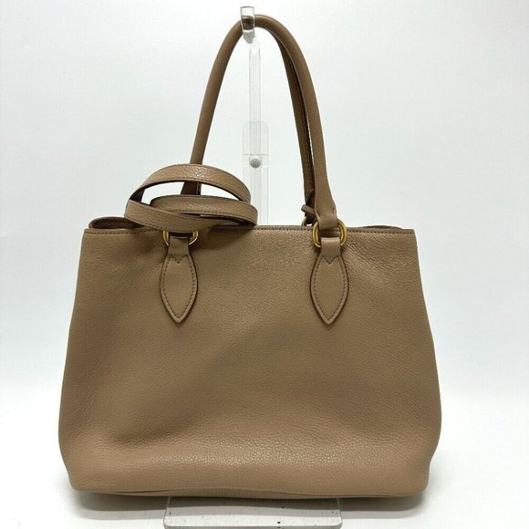 Auth PRADA 1BA058 logo 2WAY Hand Bag Leather Beige - Picture 1 of 11